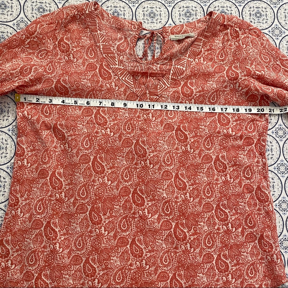 World Market paisley boho v-neck summer blouse, pink - Picture 5 of 9